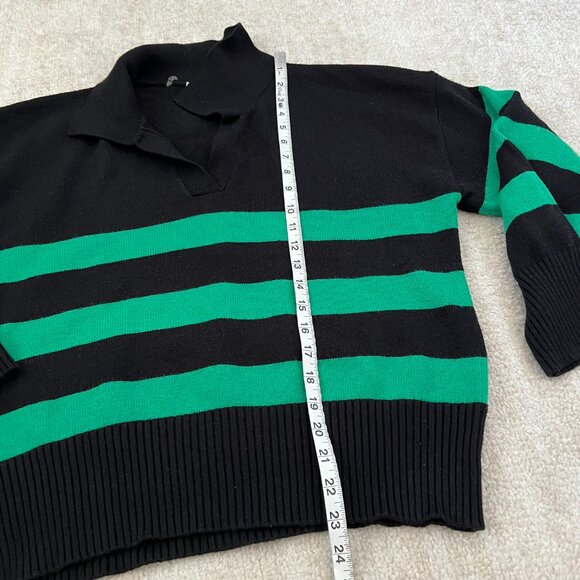 Elan Rugby Stripe V Neck Polo Pullover Sweater L Black Green - Picture 5 of 10